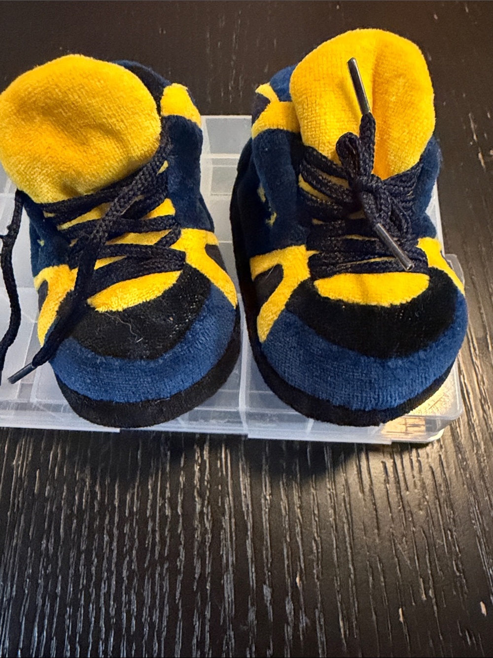 Plush Baby Walker Shoes in Yellow and Navy